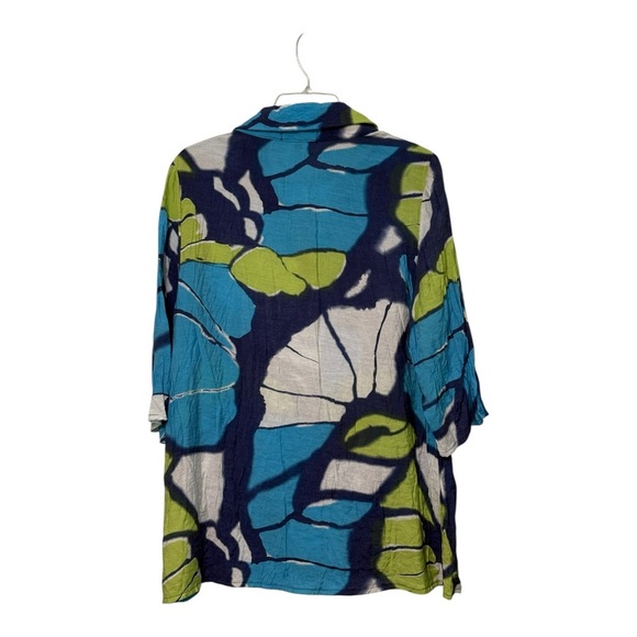 yushi tunic top M colorful artsy button up USA - Picture 2 of 7